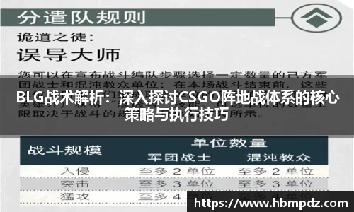 BLG战术解析：深入探讨CSGO阵地战体系的核心策略与执行技巧